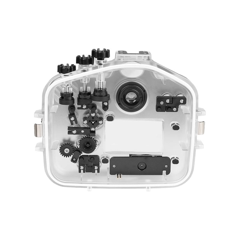 Sony A7R V 40M/130FT Unterwasserkameragehäuse mit 6" flachem langem Anschluss aus optischem Glas (FE24-105mm F4 Zoomgetriebe).