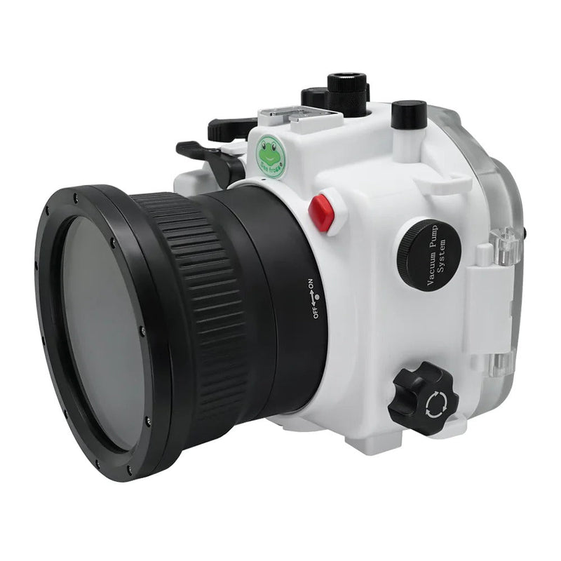 Sony A9 II Unterwasserkameragehäuse mit 6" flachem langen Port aus optischem Glas für SONY FE24-70 F2.8 GM (und Standardport). Weiß
