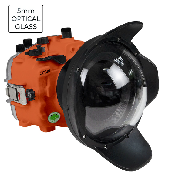 Carcasa para cámara resistente al agua Sony A7S III serie Salted Line de 40 m/130 pies con puerto de cúpula de vidrio óptico de 6" V.1. Naranja