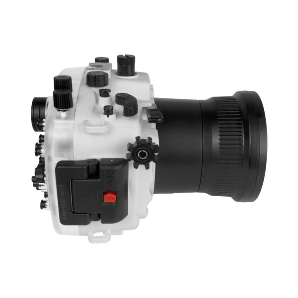 Custodia per fotocamera subacquea Sony A7 III / A7R III PRO serie V.3 40M / 130FT (inclusa porta piatta lunga) Ingranaggio di messa a fuoco per FE 90mm / Sigma 35mm incluso. Bianco