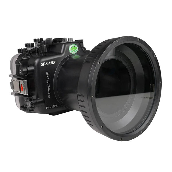 Sony A7R V 40M/130FT Unterwasserkameragehäuse mit 6" flachem langem Anschluss aus optischem Glas (FE24-105mm F4 Zoomgetriebe).