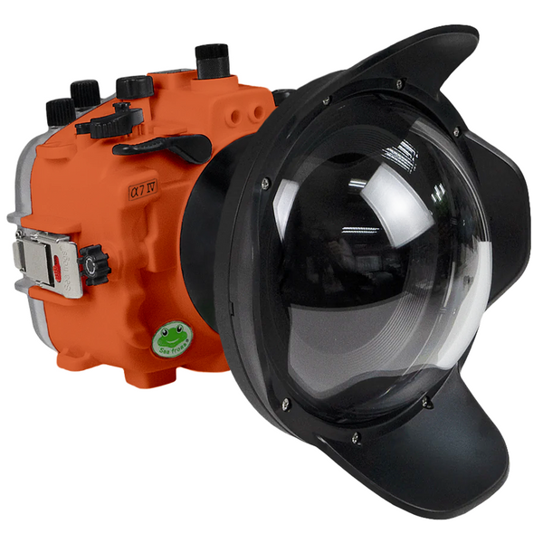 Boîtier de caméra UW série Salted Line Sony A7 IV FE12-24mm f4g / FE16-35 f4 avec port dôme 6" V.10 et anneaux de zoom (port standard inclus). Orange