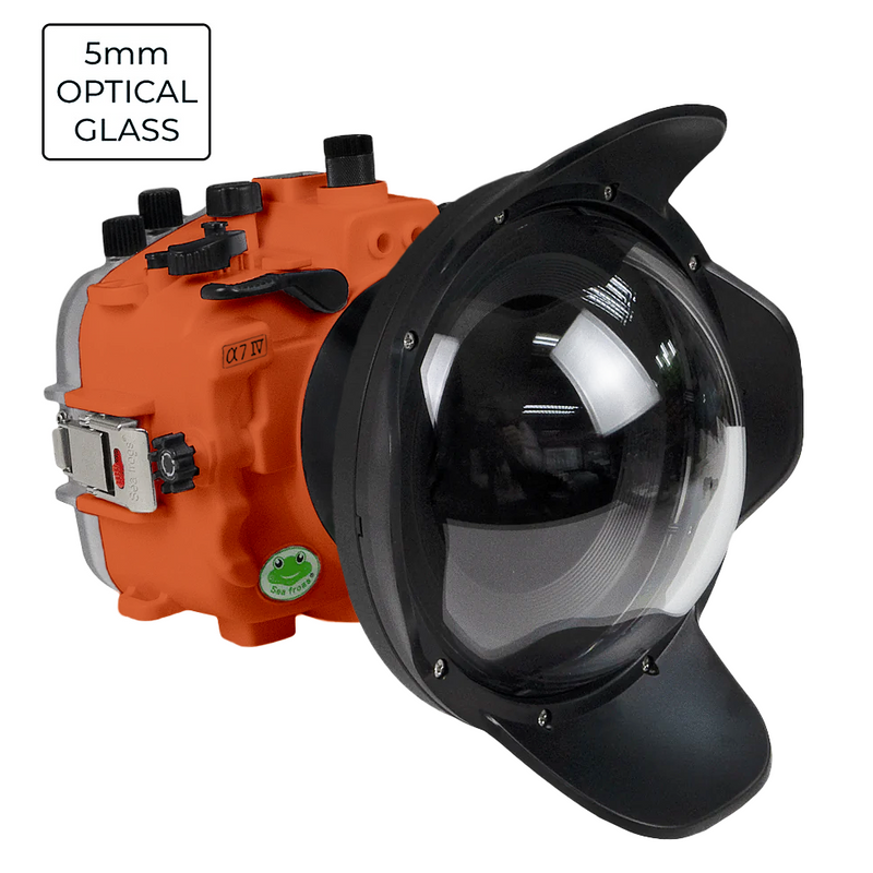 Sony A7 IV Salted Line series 40m/130ft  waterproof camera housing with 6" Optical Glass Dome port V.1. Orange