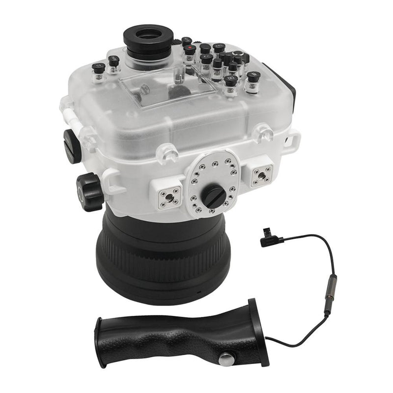 Sony A7 III V.2 Series UW camera housing with 6" Dome port & pistol grip (Including Standard port) Zoom rings for FE12-24 F4 and FE16-35 F4 included. White - Surf - A6XXX SALTED LINE