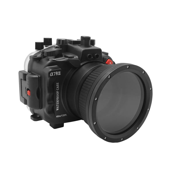 UW-Kameragehäuse-Kit der Sony A7 III / A7R III V.3-Serie mit 8-Zoll-Dome-Anschluss (einschließlich Standardanschluss). Schwarz