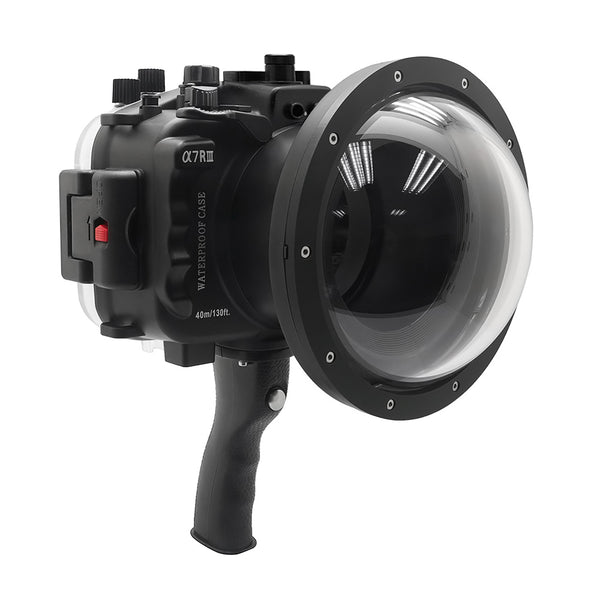 Carcasa de cámara Sony A7 III / A7R III Serie V.3 UW con puerto Dome de 6" V.10 y empuñadura de pistola (incluido el puerto estándar) Anillos de zoom para FE12-24 F4 y FE16-35 F4 incluidos. Negro - Surf