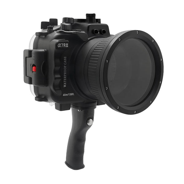 Sony A7 III / A7R III V.3 Serie 40M/130FT Unterwasserkameragehäuse mit Pistolengriff (Standardanschluss) Zoomring für FE16-35 F4 im Lieferumfang enthalten (Schwarz)