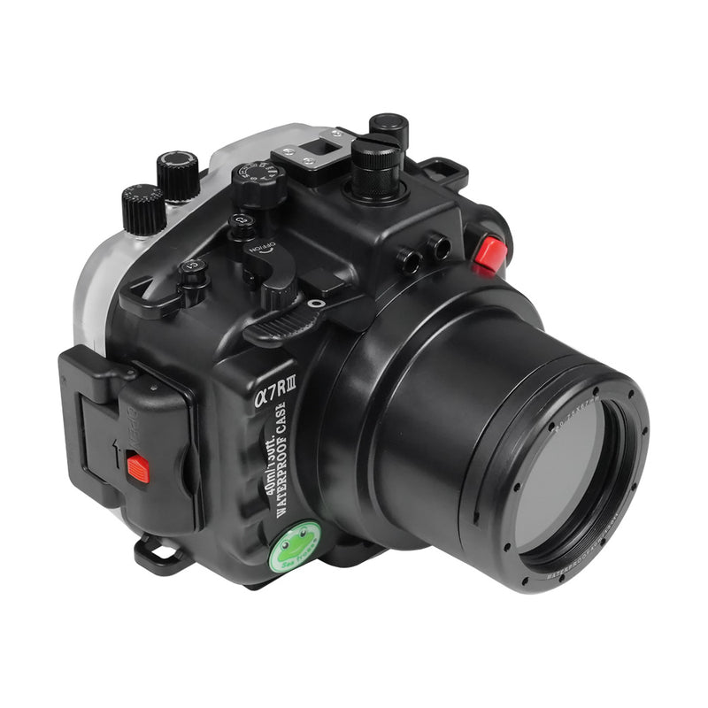 Sony A7 III / A7R III PRO V.3 Series SeaFrogs 40M/130FT Waterproof housing with Flat standard port with 67mm thread for Sony FE 28-70mm F3.5-5.6 OSS Lens (Manual zoom gear included) Black