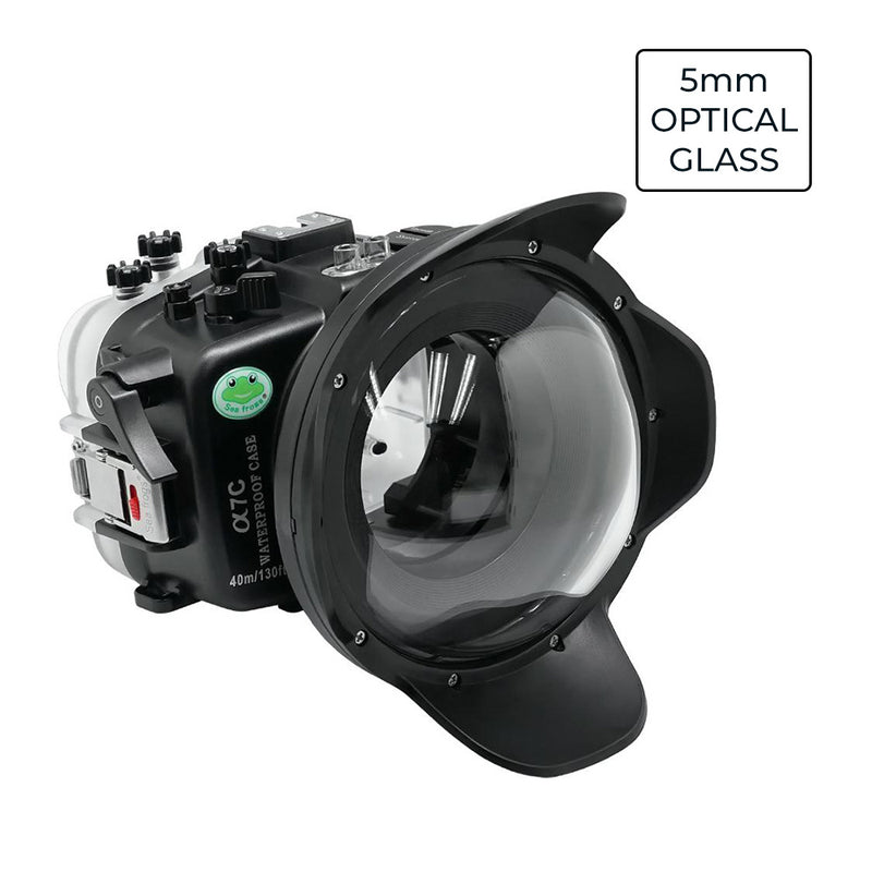 Custodia impermeabile per Sony A7C 40M/130FT con porta cupola in vetro ottico da 6" V.7 (ingranaggio zoom FE28-60mm incluso).
