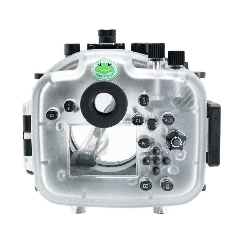 Boîtier de caméra sous-marine Sony A1 40M/130FT avec port plat fileté de 67 mm pour objectif macro FE90 mm (équipement de mise au point inclus) sans port standard. Blanc