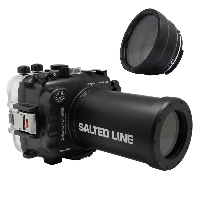 Caixa à prova d'água Salted Line para a série Sony A6xxx com porta de lente de 55-210 mm (preta) / GEN 3