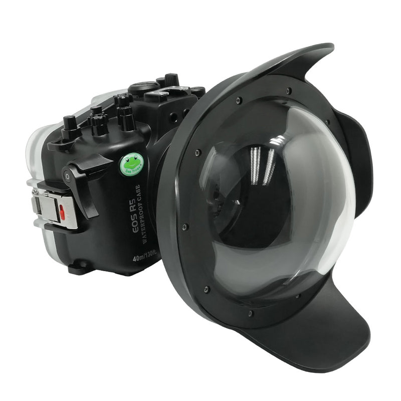Caisson de caméra sous-marine SeaFrogs 40 m/130 pieds pour Canon EOS R5 avec port dôme sec 8"