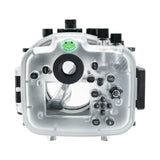 Sony A1 40M/130FT Underwater camera housing with 67mm threaded flat port for FE90mm macro lens (focus gear included) without standard port.Black