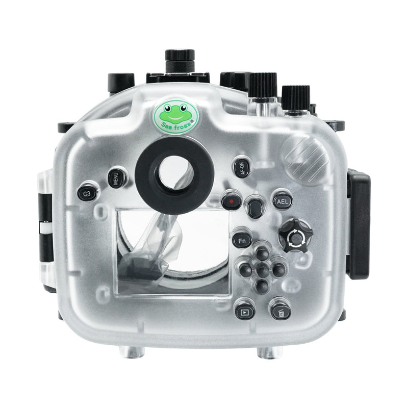 Sony A1 40M/130FT Underwater camera housing with 67mm threaded flat port for FE90mm macro lens (focus gear included) without standard port.Black