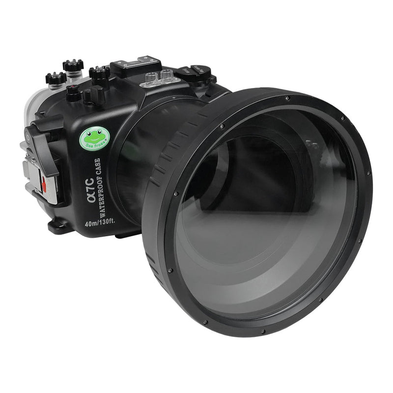 Caixa de câmera subaquática Sony A7С 40M/130FT com porta longa plana de vidro óptico de 6" para Sony FE24-70 F2.8 GM (engrenagem de zoom incluída).