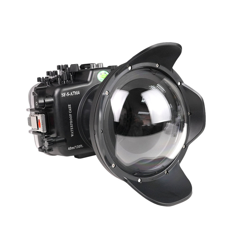 Boîtier de caméra sous-marine Sony A7 IV NG 40M/130FT (port dôme sec V.10 de 6") SONY FE16-35mm F4 Zoom gear.