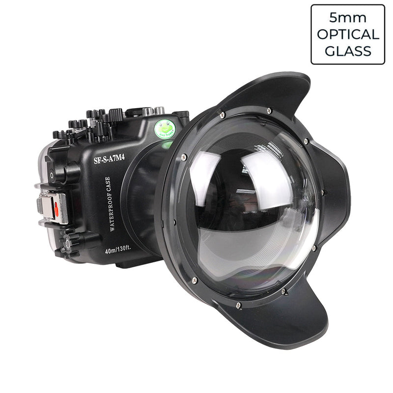 Caixa de câmera subaquática Sony A7 IV NG 40M/130FT (porta de cúpula de vidro seco de 6" V.2) Equipamento de zoom SONY FE16-35mm F2.8.