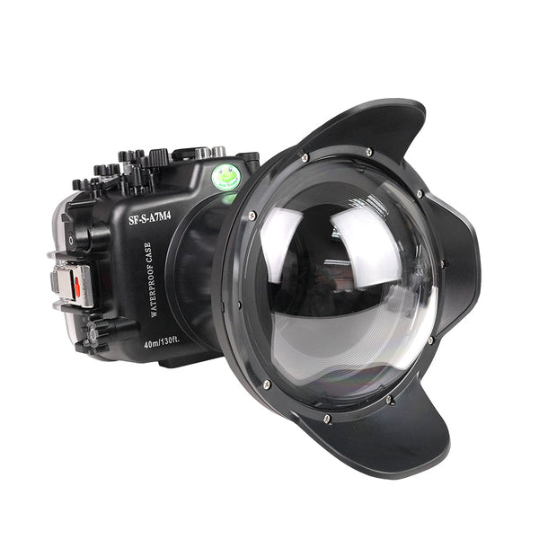 Caixa de câmera subaquática Sony A7 IV NG 40M/130FT (Porta Dry Dome de 6" V.2) Equipamento de zoom SONY FE16-35mm F2.8.