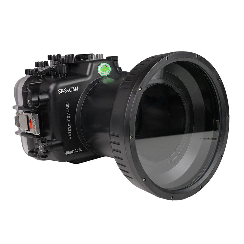 Caixa de câmera subaquática Sony A7 IV NG 40M/130FT (porta longa plana de vidro ótico de 6 pol.) Engrenagem de zoom SONY FE24-105 mm F4.
