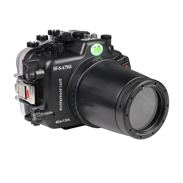 Caixa de câmera subaquática Sony A7 IV NG 40M/130FT (incluindo porta longa com rosca de 67 mm) Engrenagem de zoom SONY FE90mm.