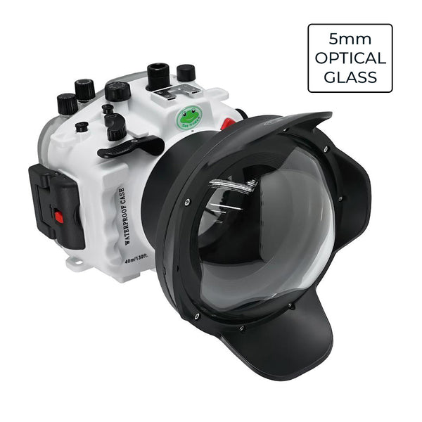 Kit boîtier de caméra Sony A9 II FE12-24mm f4 UW avec port dôme en verre optique 6" V.10 (sans port standard) Bagues de zoom pour Sony FE12-24 F4 et FE16-35 F4.Blanc