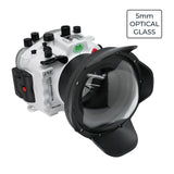 Kit de boîtier de caméra Sony A7R IV FE 12-24 mm f4g UW avec port dôme en verre optique 6" V.10 (sans port plat) Bagues de zoom pour FE 12-24 mm F4 et FE 16-35 mm F4 incluses. Blanc